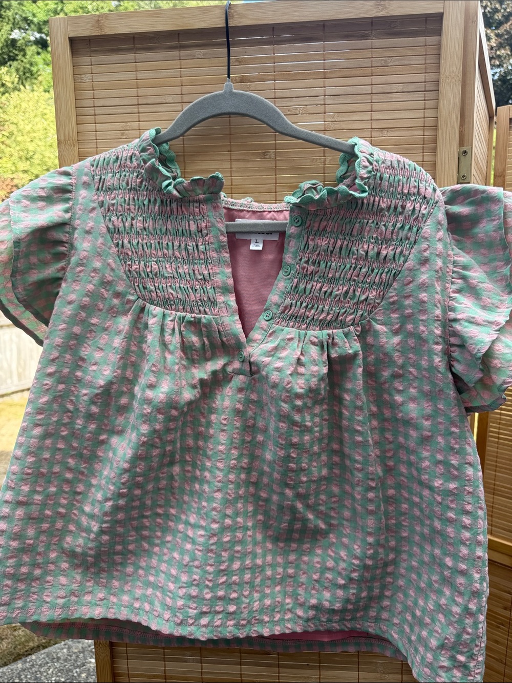 Pink & Green Smocked Puff-Sleeve Top